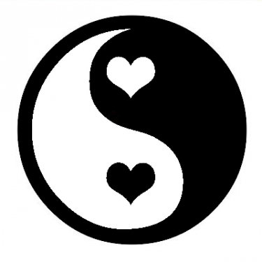 veloursmotief applicatie strijkapplicatie ying yang met hartjes